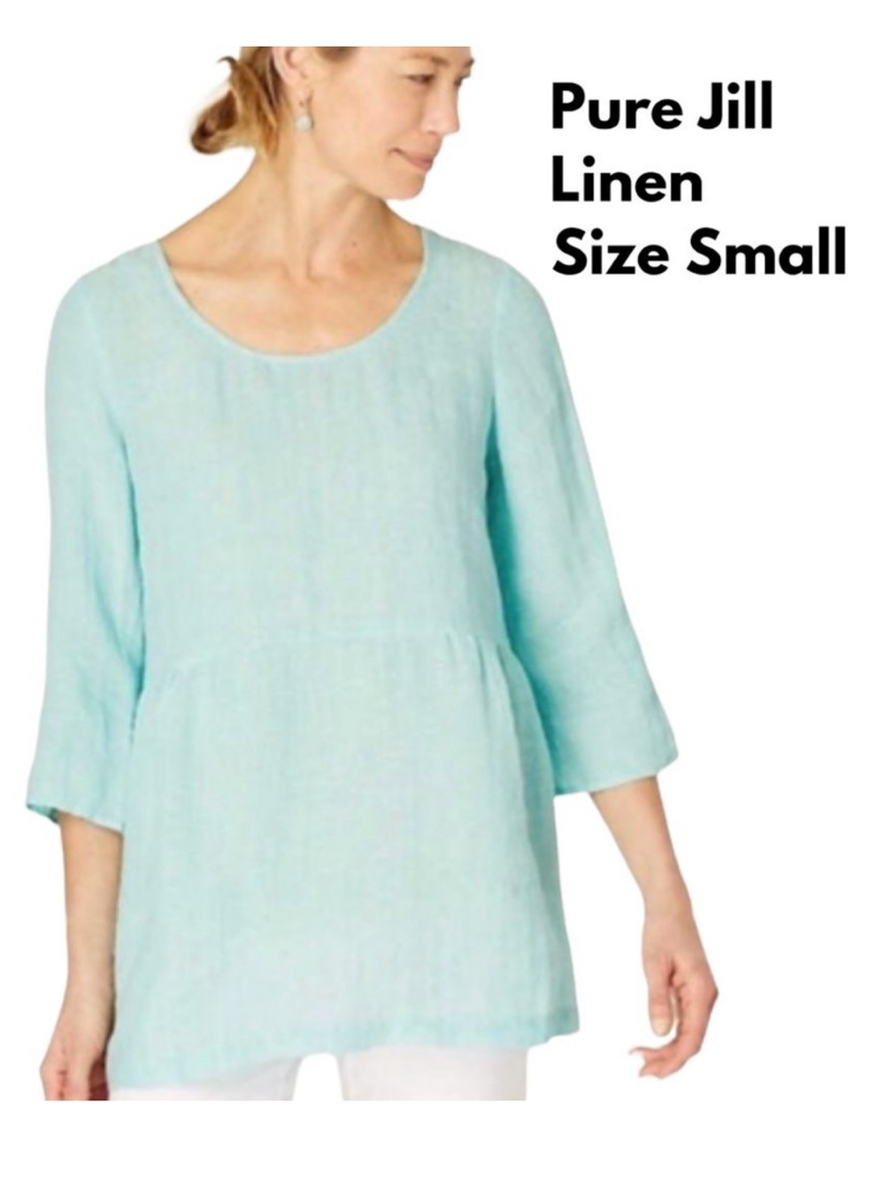 Pure Jill J Jill Linen Boho Robin's Egg Aqua Blue Peasant Style Top Size Small